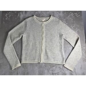 Sundance Knit Hook Front Cardigan Sweater Size M Oatmeal /Cream Trim Wool Angora